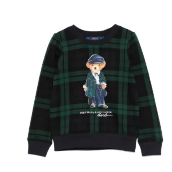 POLO RALPH LAUREN Plaid Polo Bear Fleece Sweatshirt Girl Sz M (8-10Year) NWT